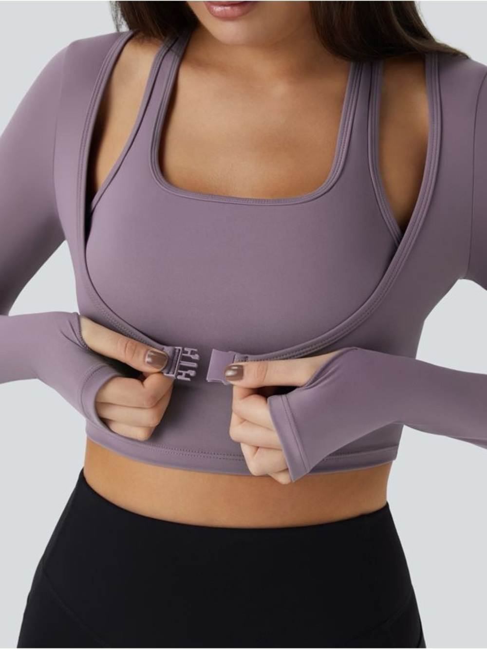 HALARA pack of 2 SoftlyZero Plush Halter Long Sleeve 2-in-1 Yoga Sports Tops